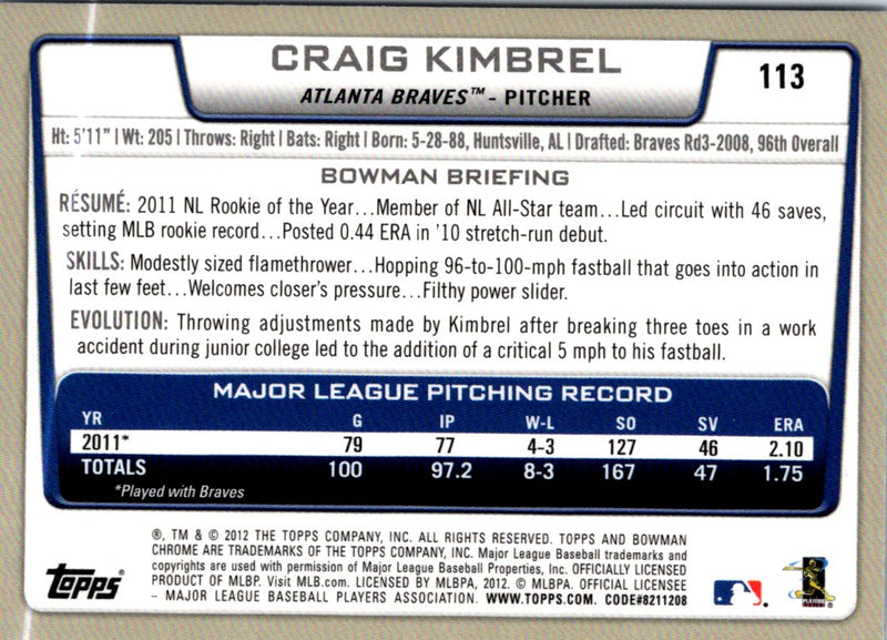 2012 Bowman Chrome Craig Kimbrel