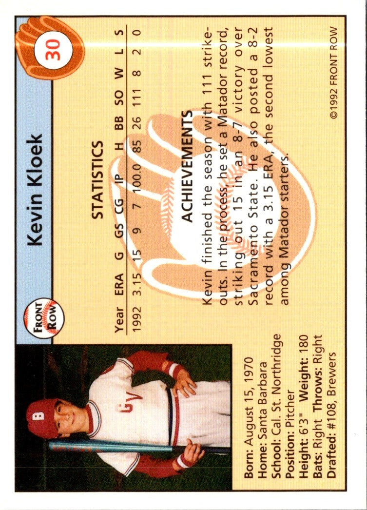 1992 Front Row Draft Picks Kevin Kloek