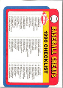 1989 Swell Baseball Greats Checklist Card