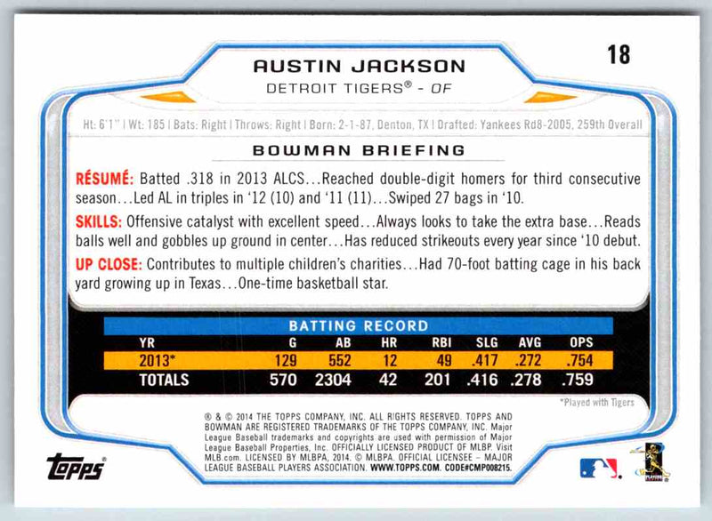 2014 Bowman Austin Jackson