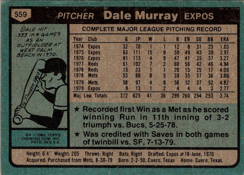 1980 Topps Dale Murray