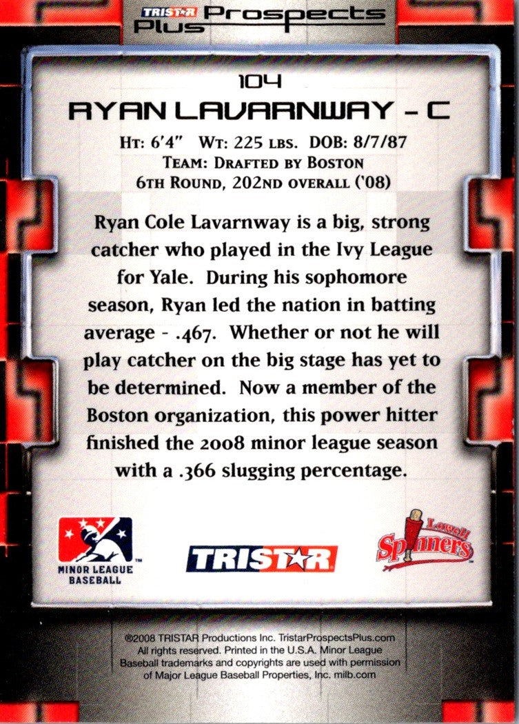 2008 TriStar Prospects Plus Ryan Lavarnway