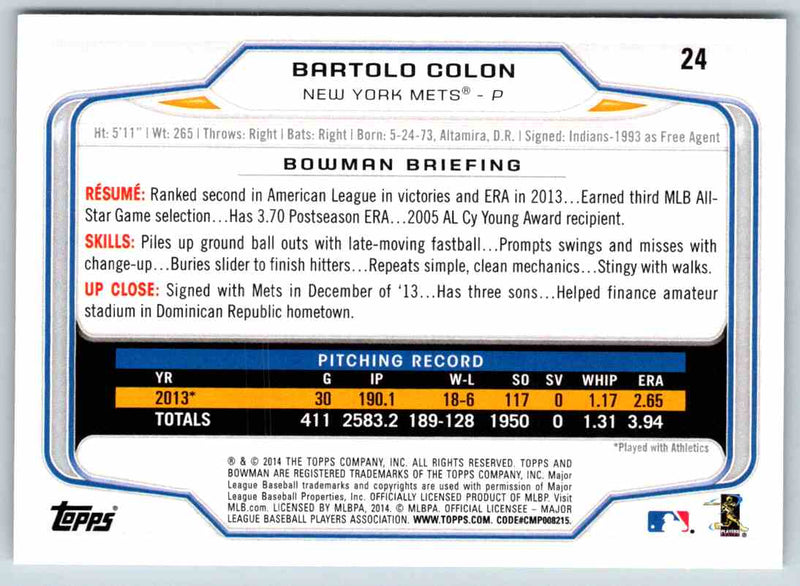 2014 Bowman Bartolo Colon