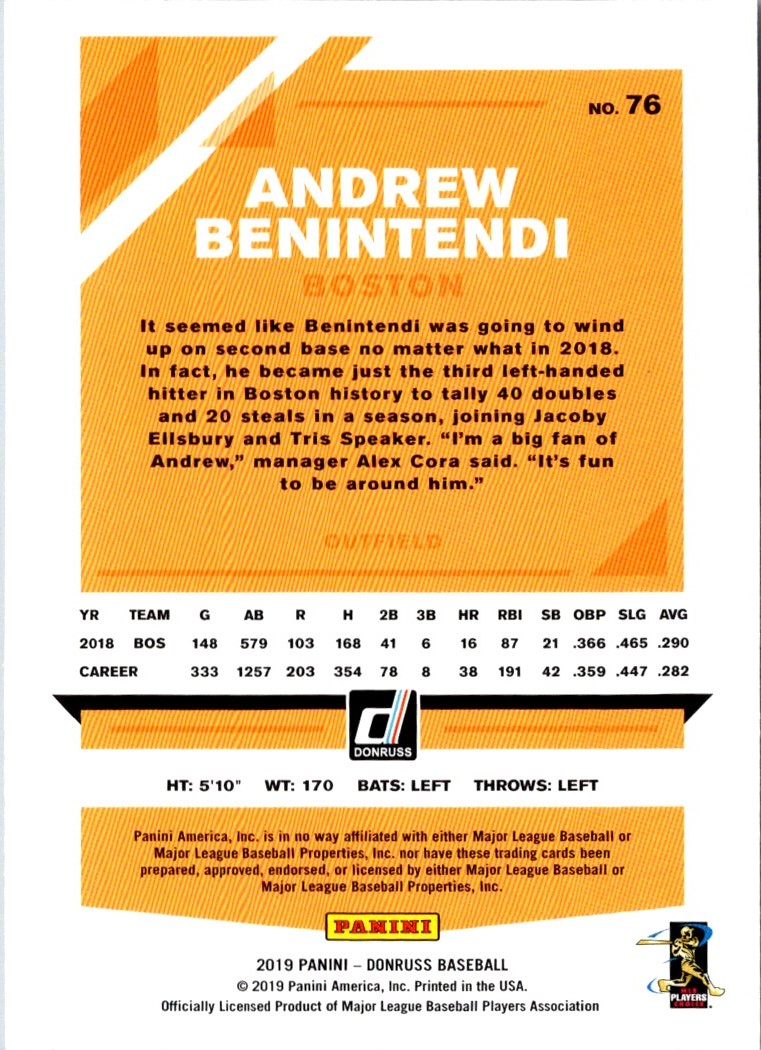 2019 Donruss Holo Orange Andrew Benintendi