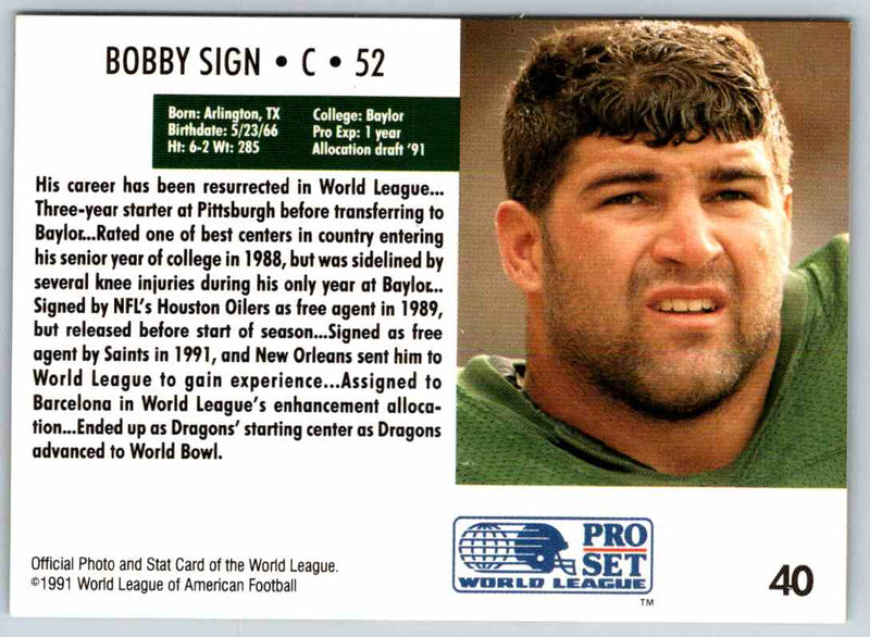 1991 Proset World League Bobby Sign