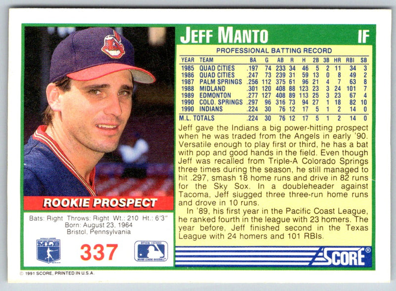 1991 Score Jeff Manto