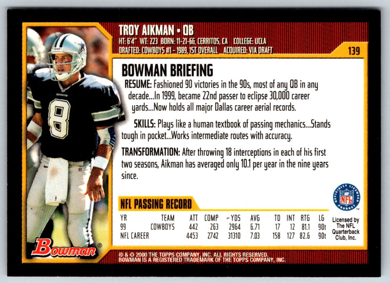 2000 Bowman Troy Aikman