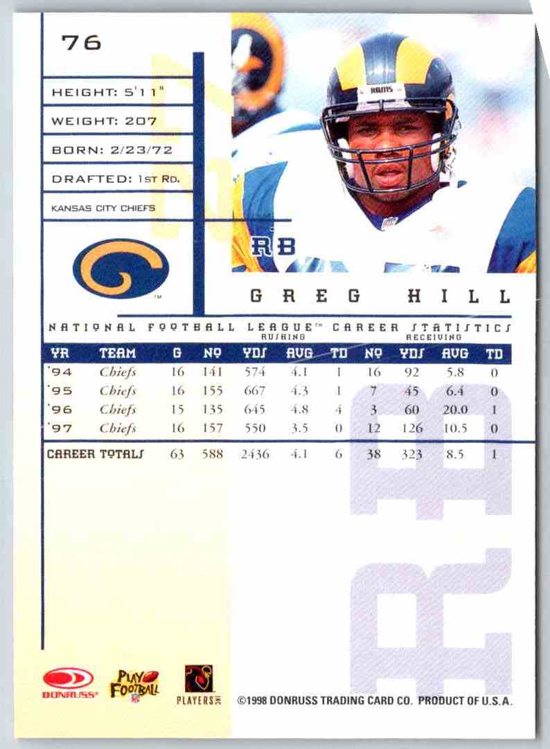 1998 Leaf Rookies And Stars Greg Hill