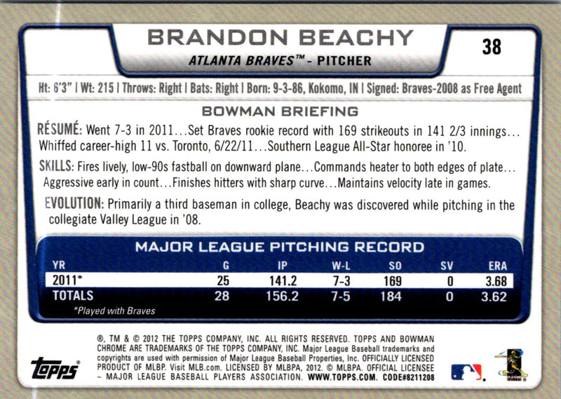 2012 Bowman Chrome Brandon Beachy