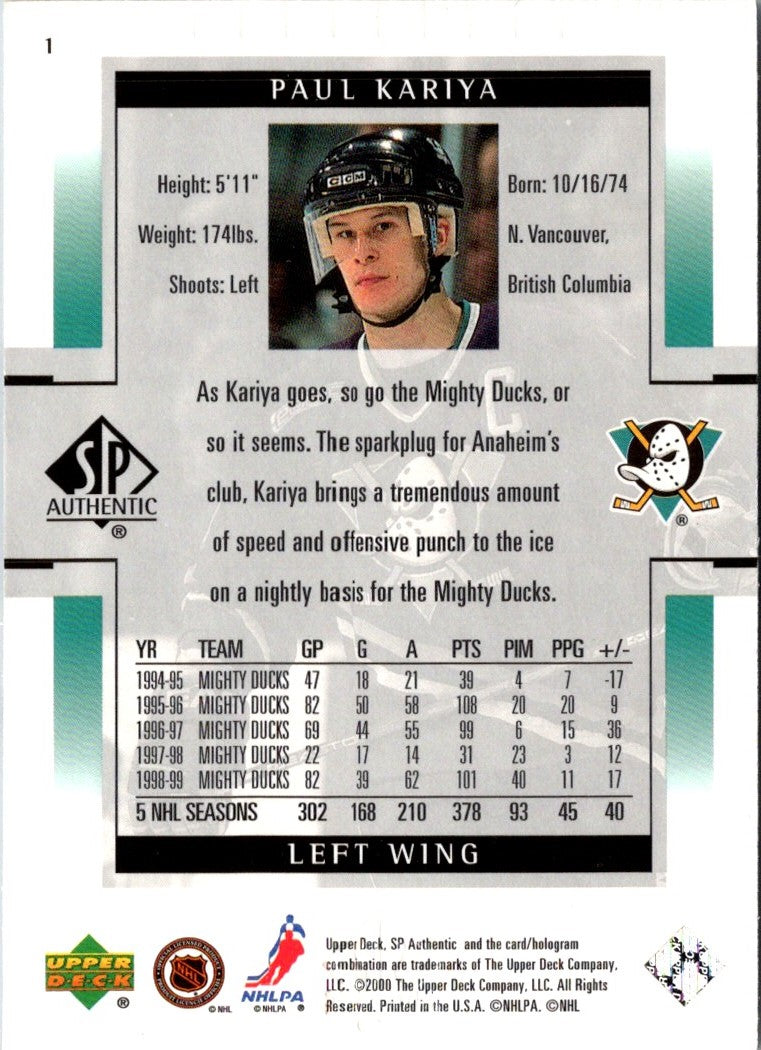 1999 SP Authentic Paul Kariya