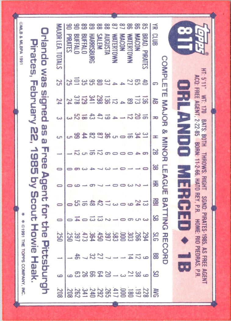 1991 Topps Traded Orlando Merced