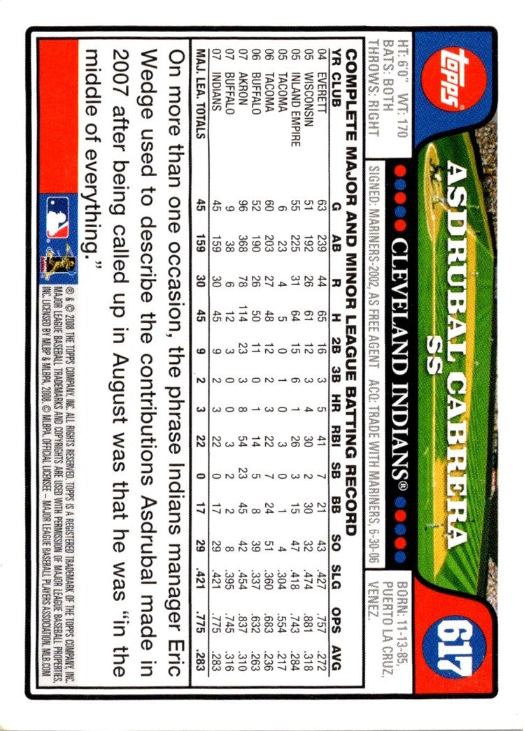 2008 Topps Asdrubal Cabrera