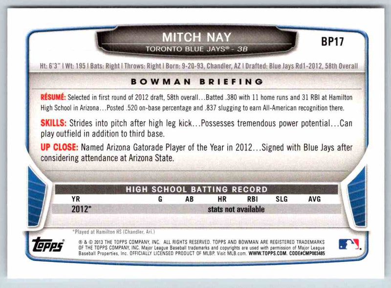 2013 Bowman Mitch Nay