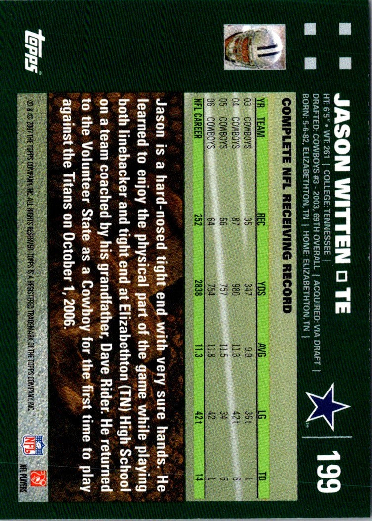 2007 Topps Dallas Cowboys Jason Witten