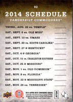 2014 Upper Deck Conference Greats Vanderbilt Team Schedule #92