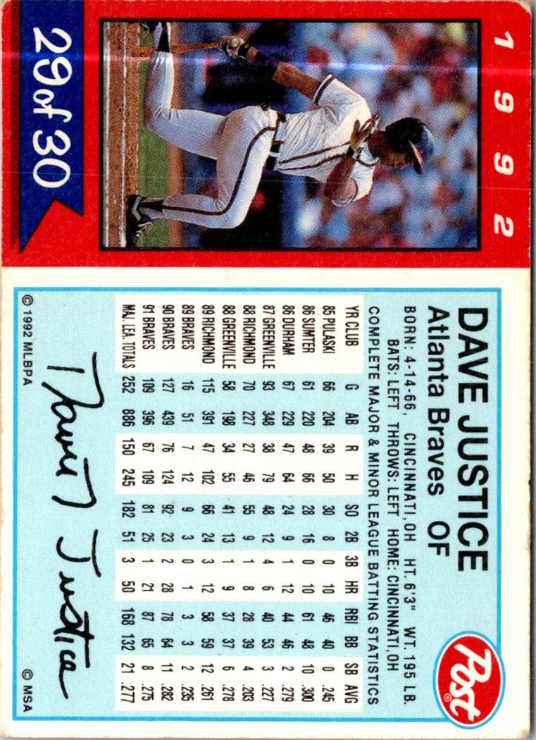 1992 Post Cereal David Justice