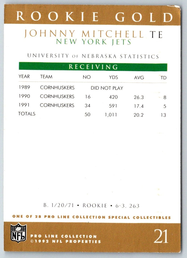 1992 Pro Line Portraits Rookie Gold Johnny Mitchell