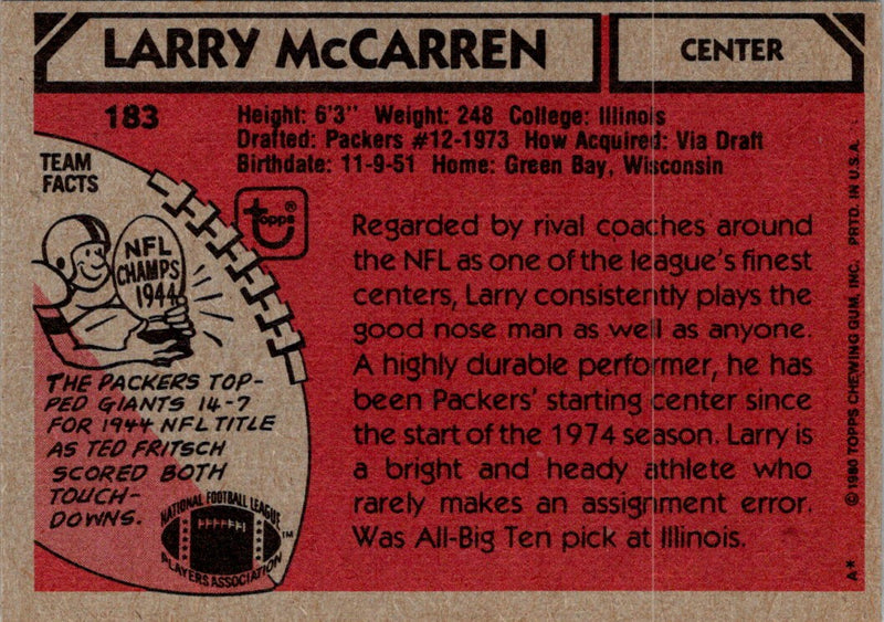 1980 Topps Larry McCarren
