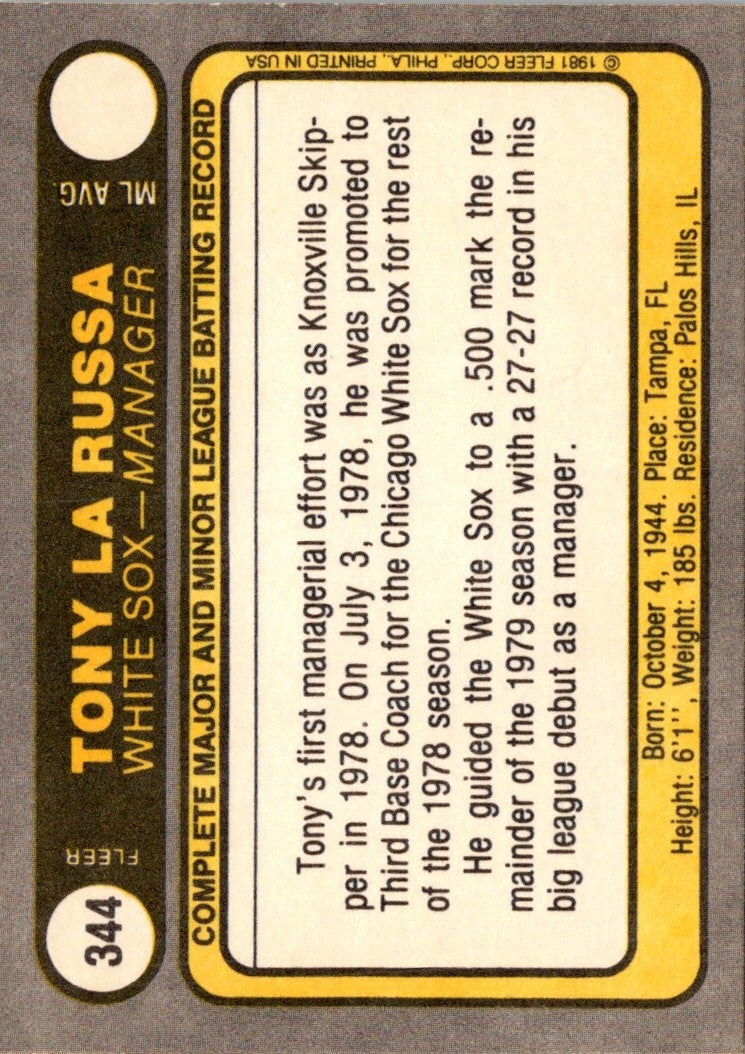 1981 Fleer Tony LaRussa