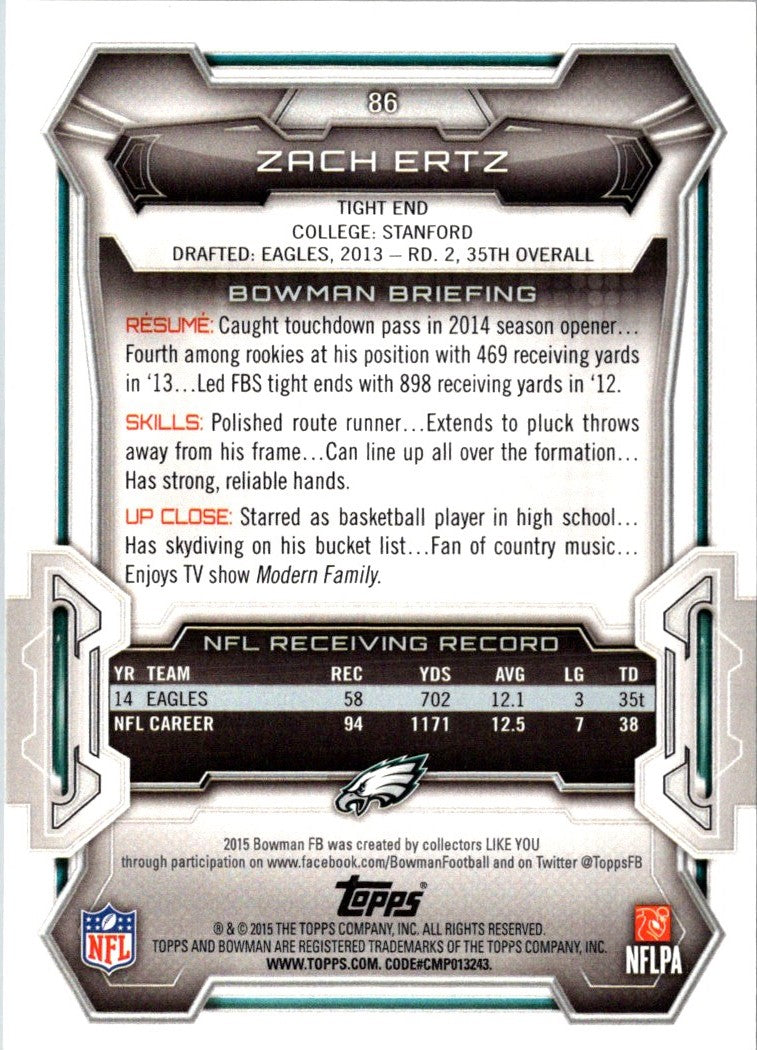 2015 Bowman Zach Ertz