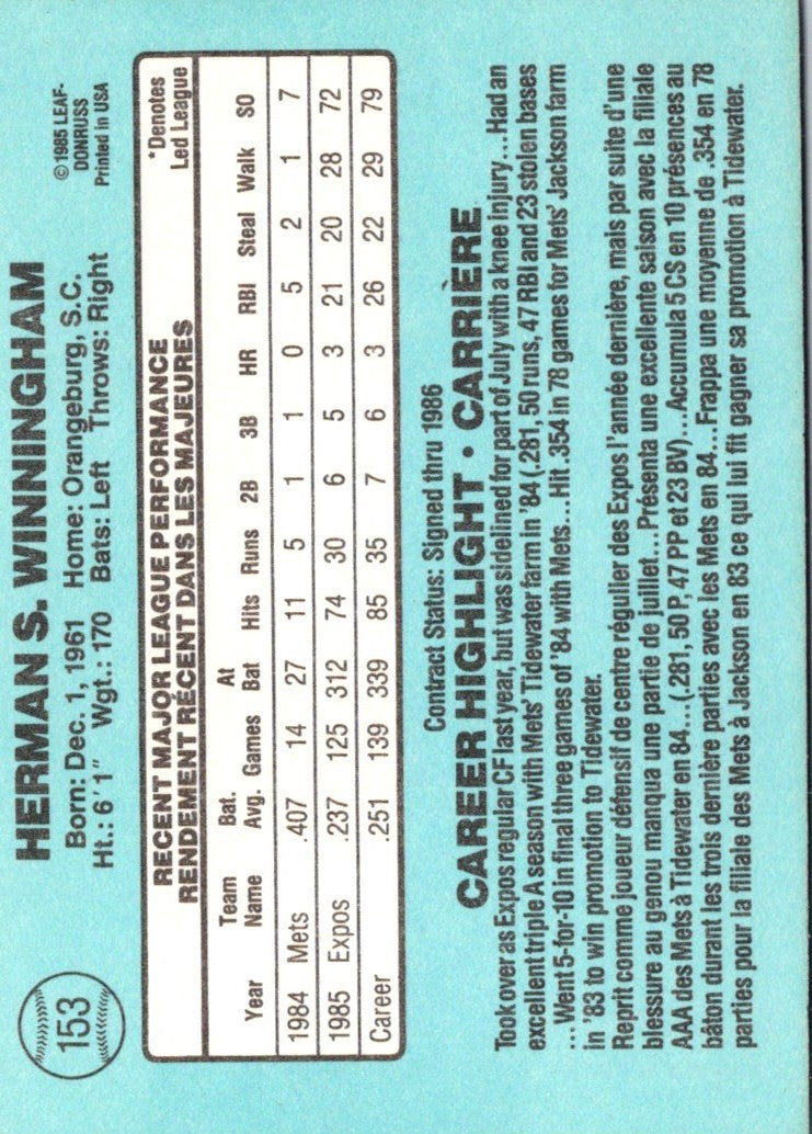 1986 Leaf Herman Winningham