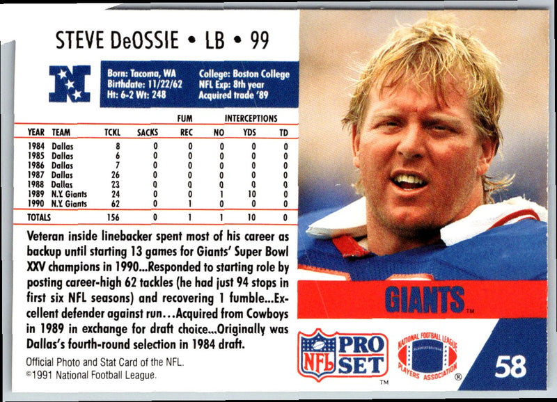 1991 Pro Set Steve DeOssie