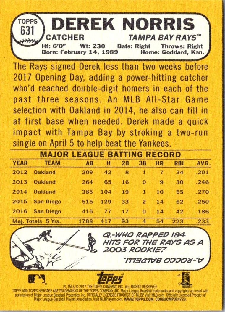 2017 Topps Heritage Derek Norris