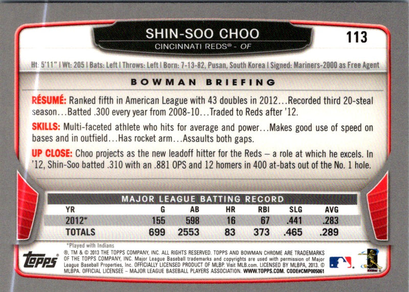 2013 Bowman Chrome Shin-Soo Choo