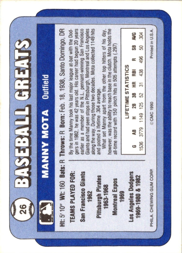 1990 Swell Baseball Greats Manny Mota