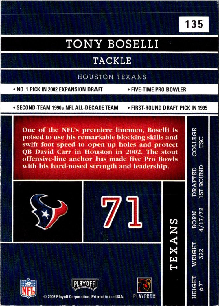 2002 Playoff Absolute Memorabilia Tony Boselli