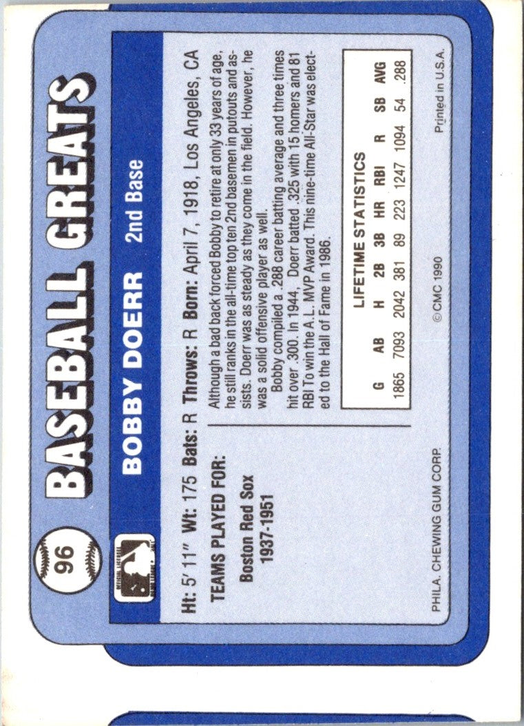 1990 Swell Baseball Greats Bobby Doerr