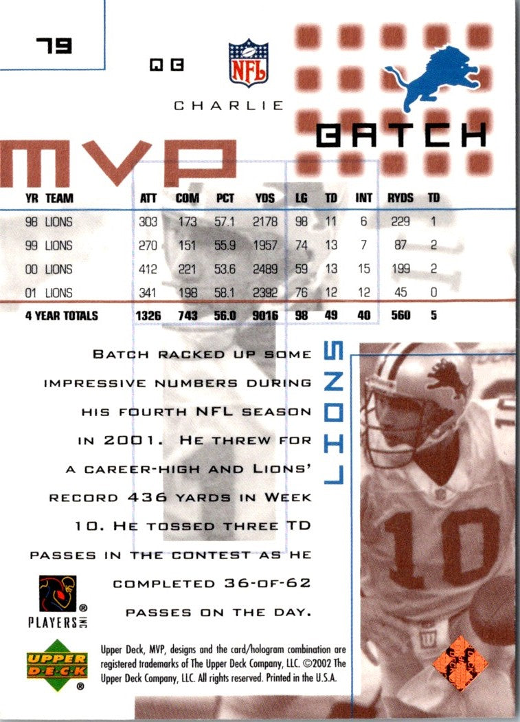 2002 Upper Deck MVP Charlie Batch