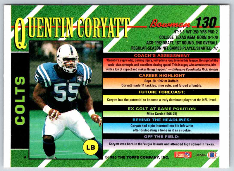 1993 Bowman Football Quentin Coryatt