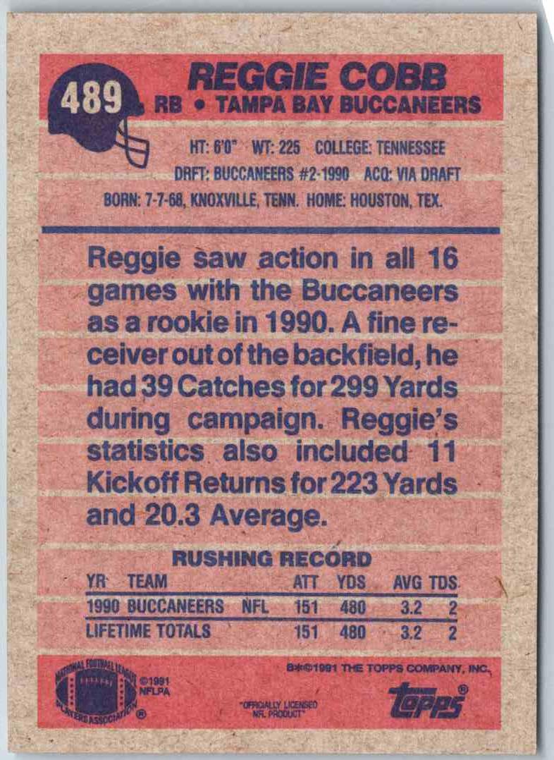 1991 Topps Football Reggie Cobb