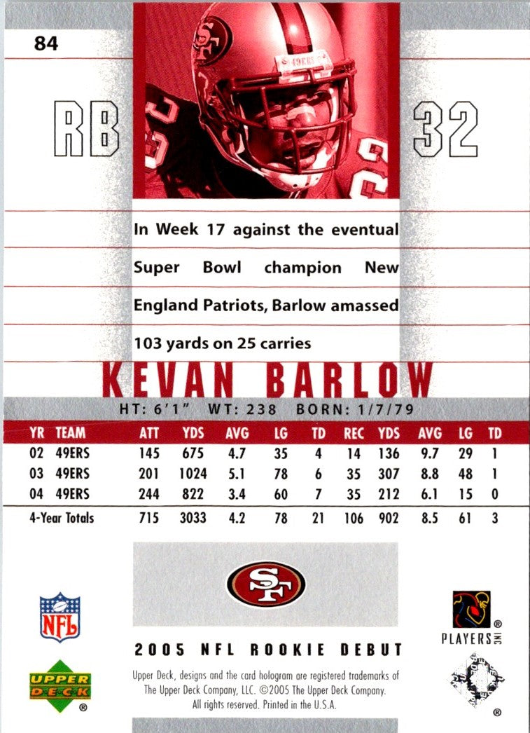 2005 Upper Deck Rookie Debut Kevan Barlow