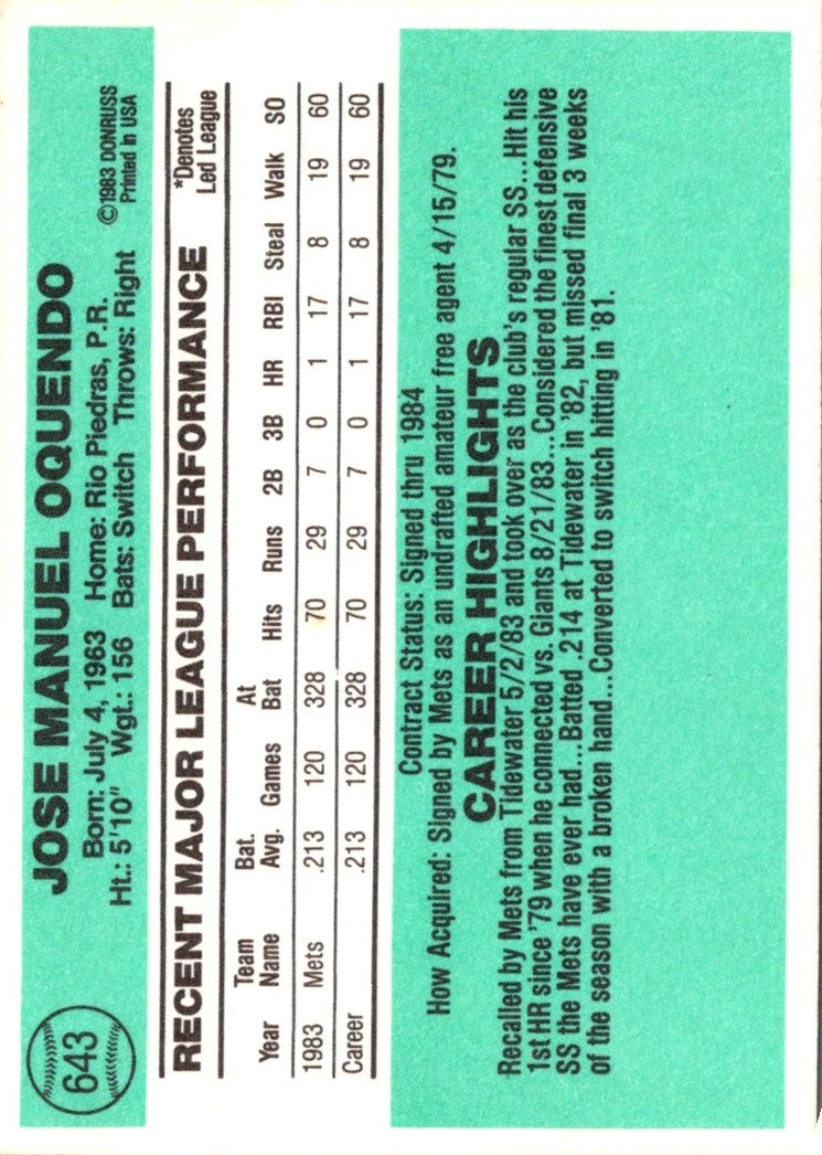 1984 Donruss Jose Oquendo