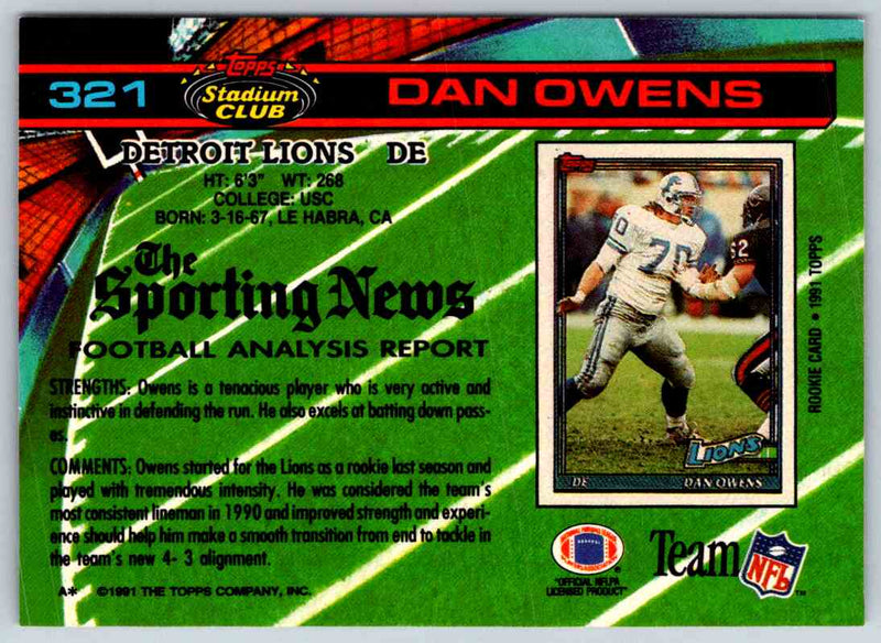 1991 Topps Stadium Club Football Dan Owens
