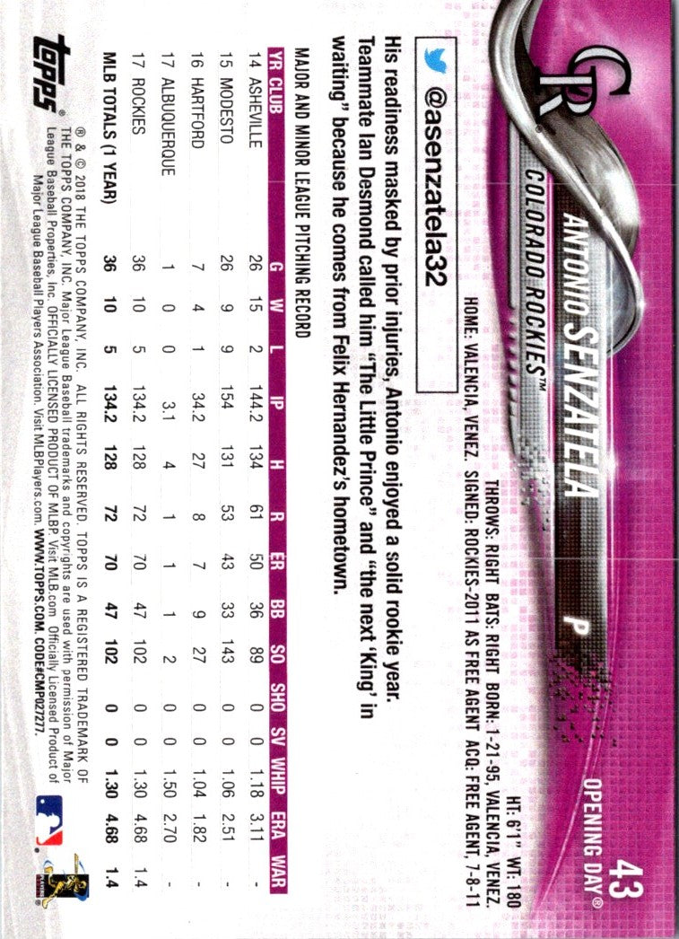 2018 Topps Opening Day Antonio Senzatela