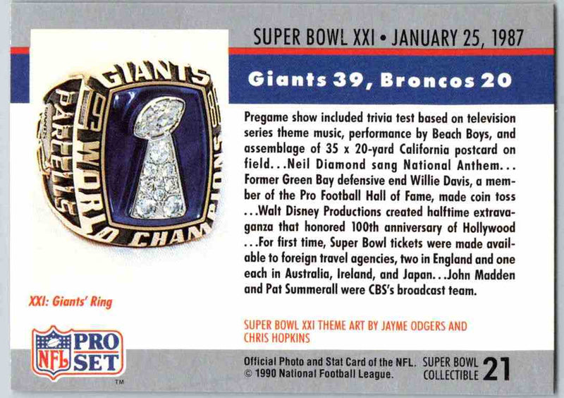1990 Pro Set Super Bowl Collectibles Super Bowl