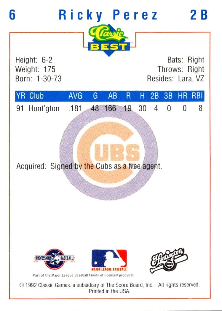 1992 Classic Best Huntington Cubs Ricky Perez