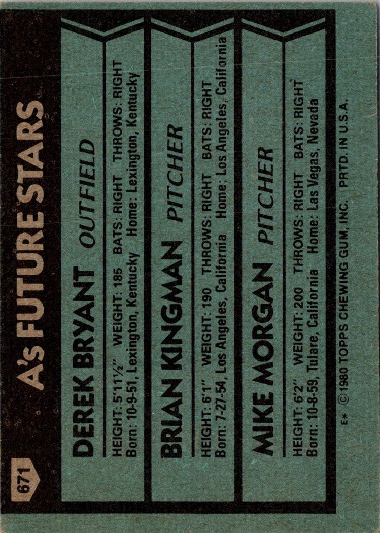 1980 Topps A's Future Stars - Derek Bryant/Brian Kingman/Mike Morgan