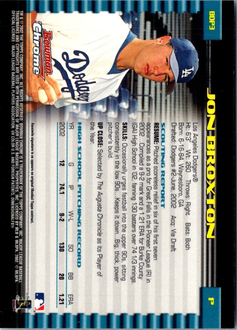 2002 Bowman Draft Picks & Prospects Jonathan Broxton