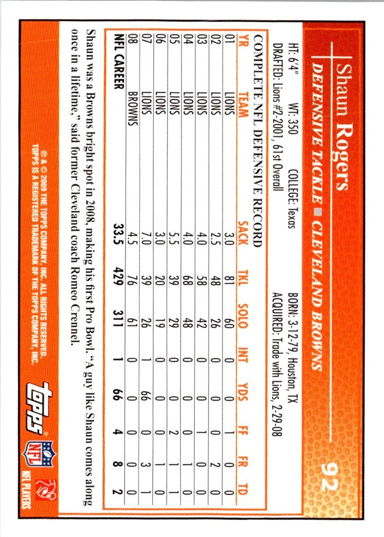 2009 Topps Shaun Rogers