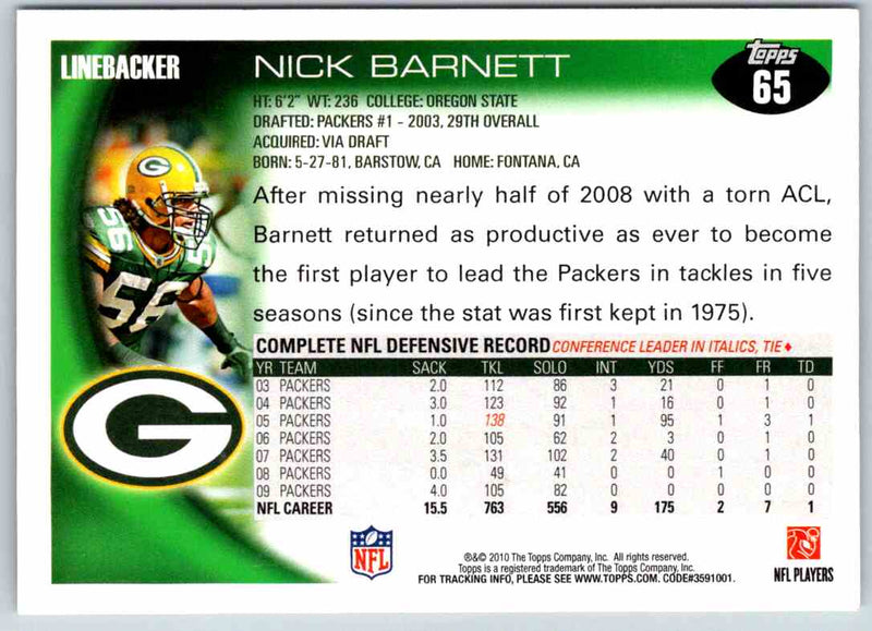 2011 Topps Football Nick Barnett