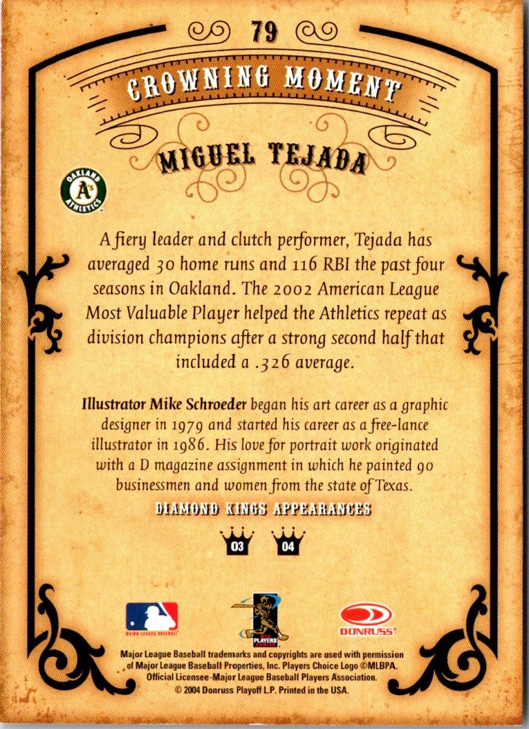 2004 Donruss Diamond Kings Miguel Tejada