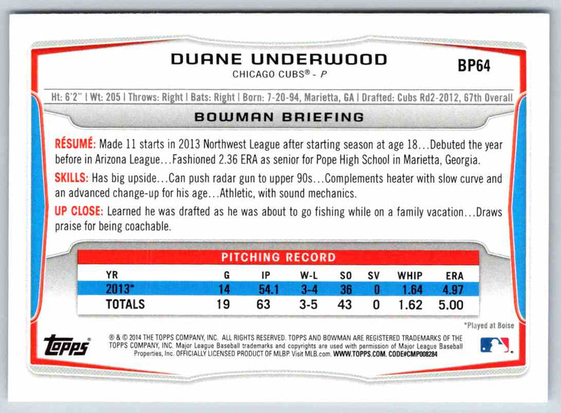 2014 Bowman Duane Underwood