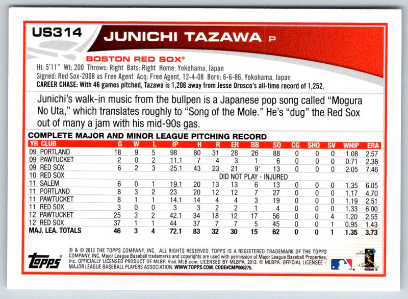 2013 Topps Update Junichi Tazawa