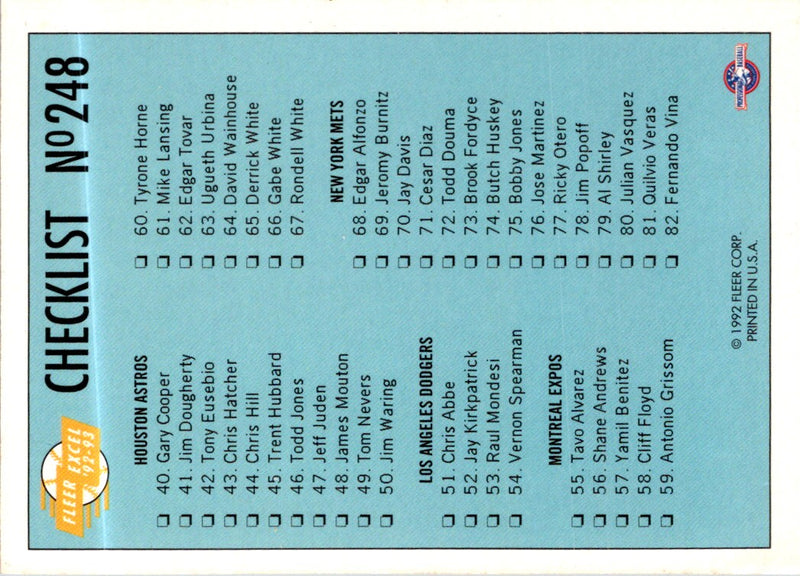 1992 Fleer Excel Checklist (83-164)