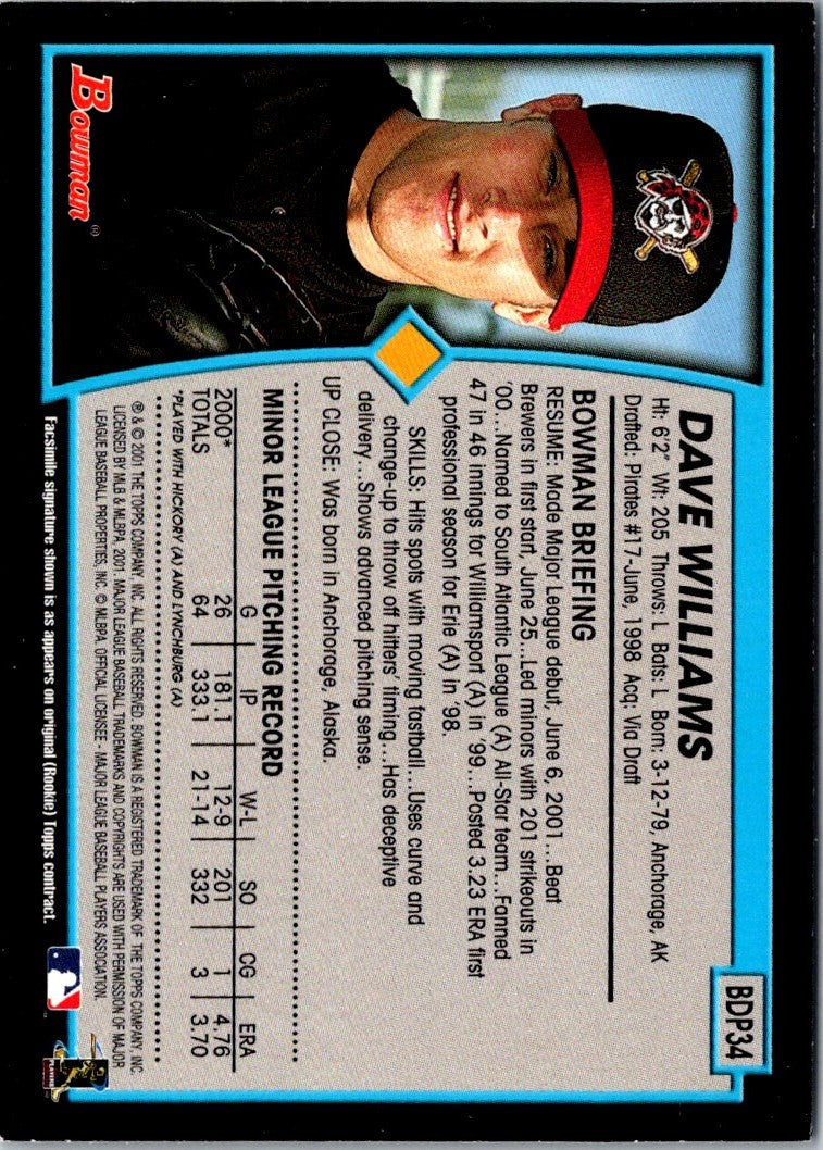 2001 Bowman Draft Picks & Prospects Dave Williams