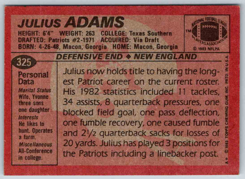 1983 Topps Julius Adams